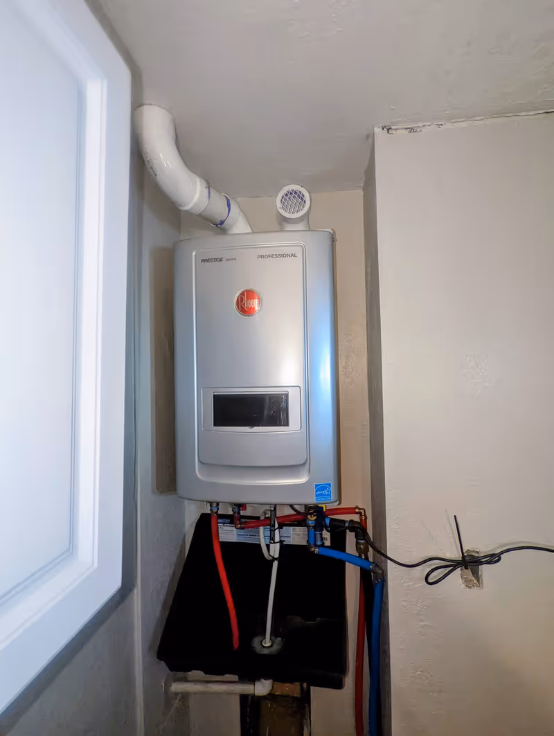 Tankless water heater installation in a Pleasant Valley home remodel